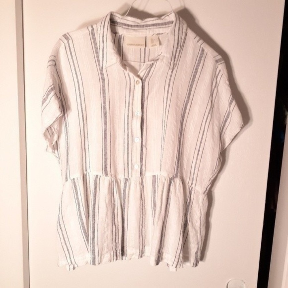 Cynthia Rowley cotton white ruffle cropped top shirt l